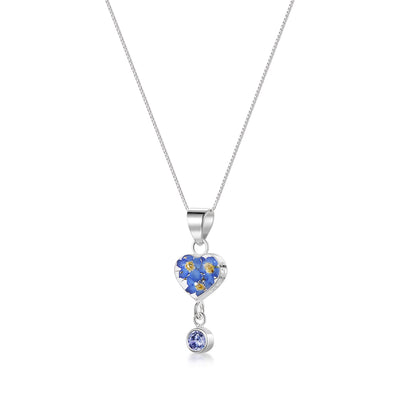Halskette mit Anhänger aus echter Blume und Geburtsstein-Charm