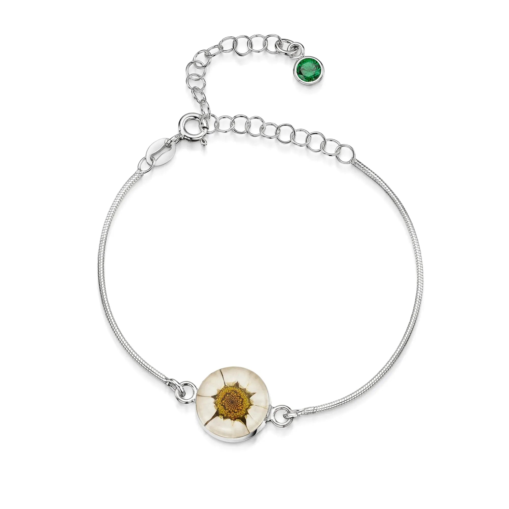 Pulseras de plata de ley personalizadas con flores y piedras de nacimiento | Shrieking Violet®