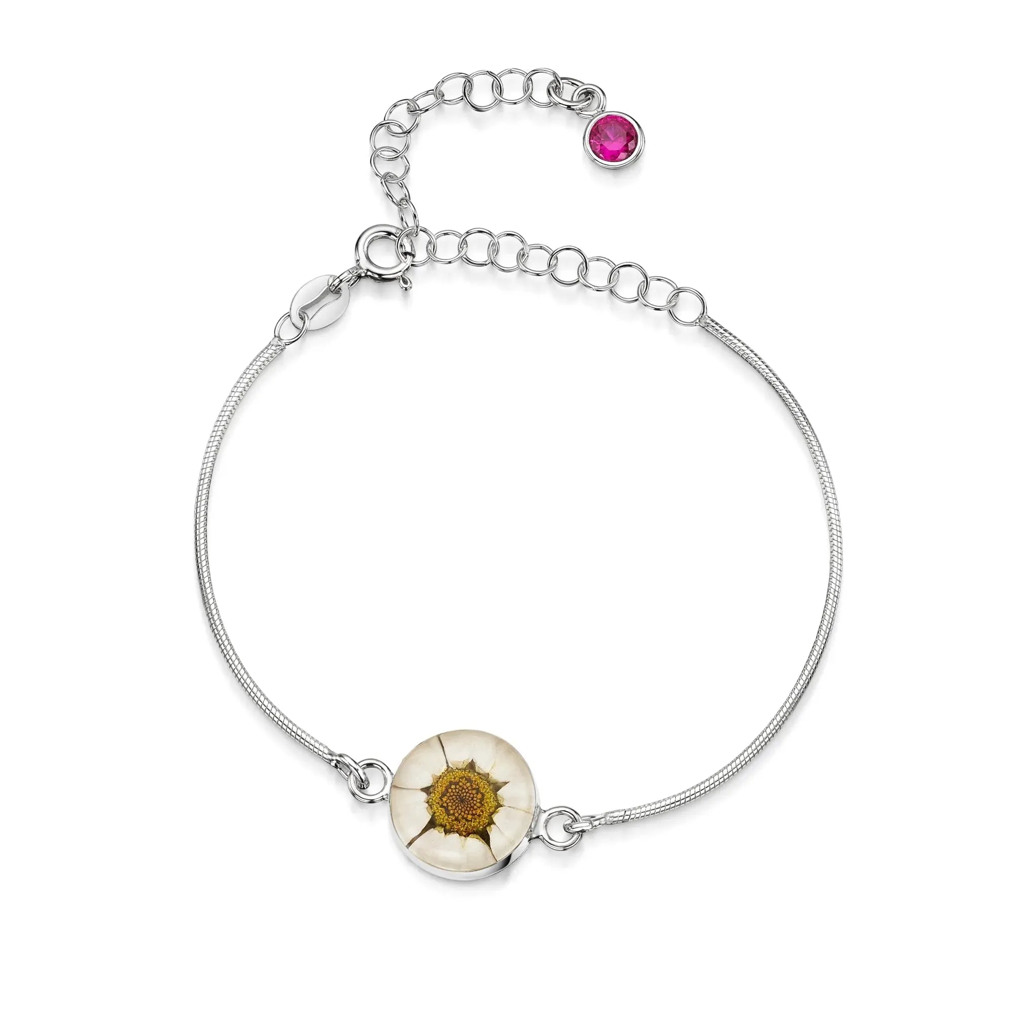 Pulseras de plata de ley personalizadas con flores y piedras de nacimiento | Shrieking Violet®