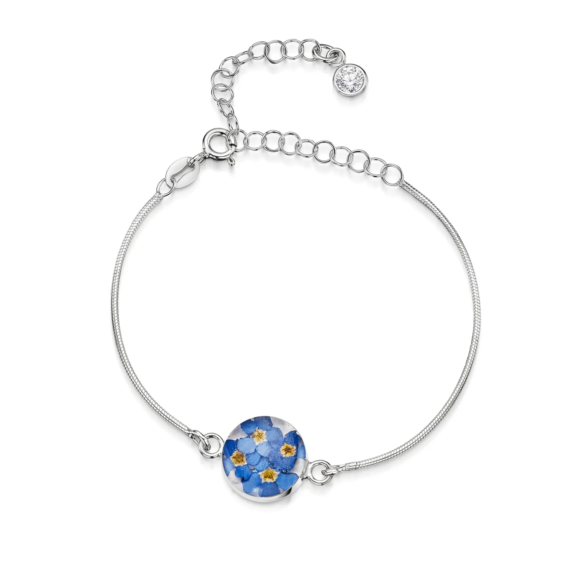 Pulseras de plata de ley personalizadas con flores y piedras de nacimiento | Shrieking Violet®