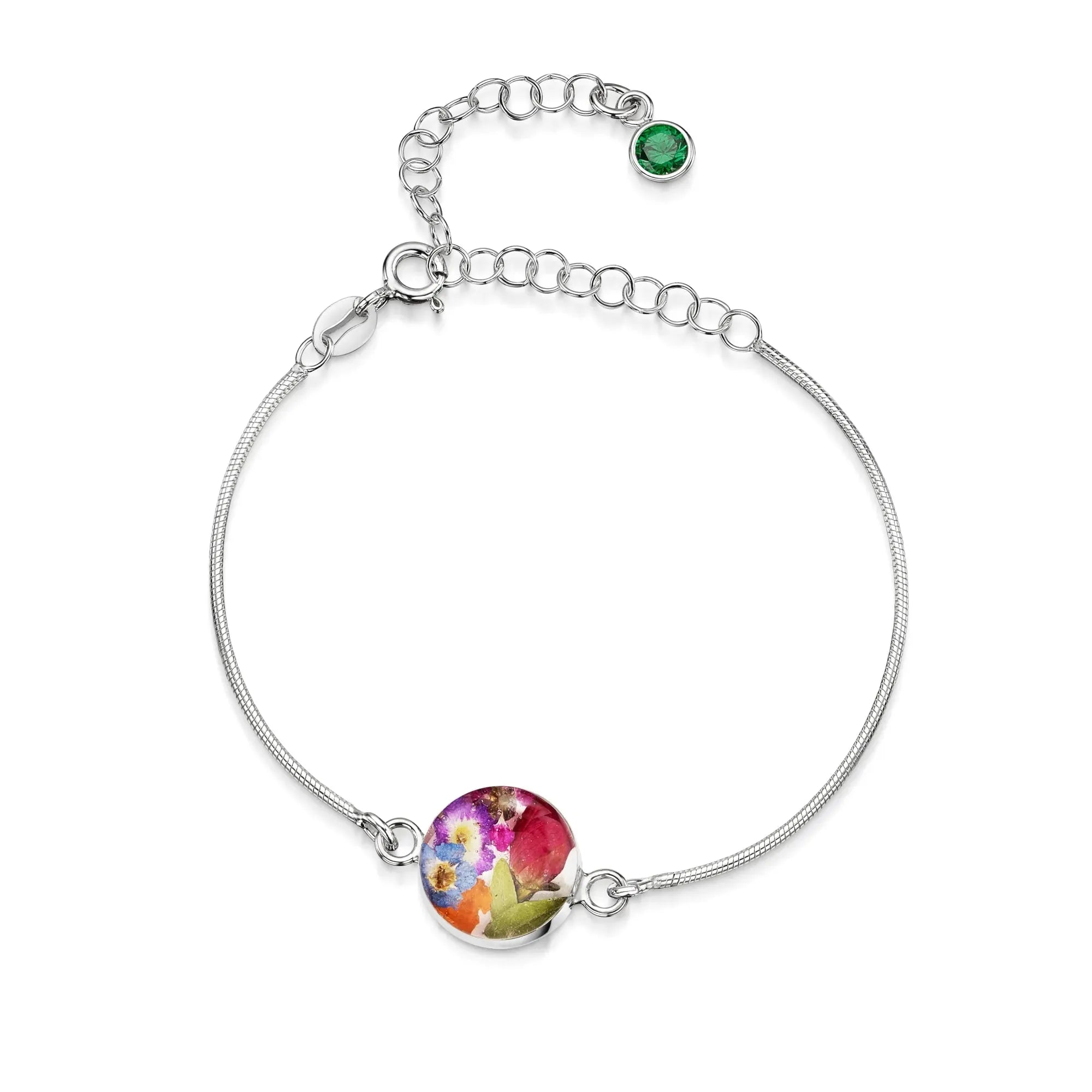 Pulseras de plata de ley personalizadas con flores y piedras de nacimiento | Shrieking Violet®