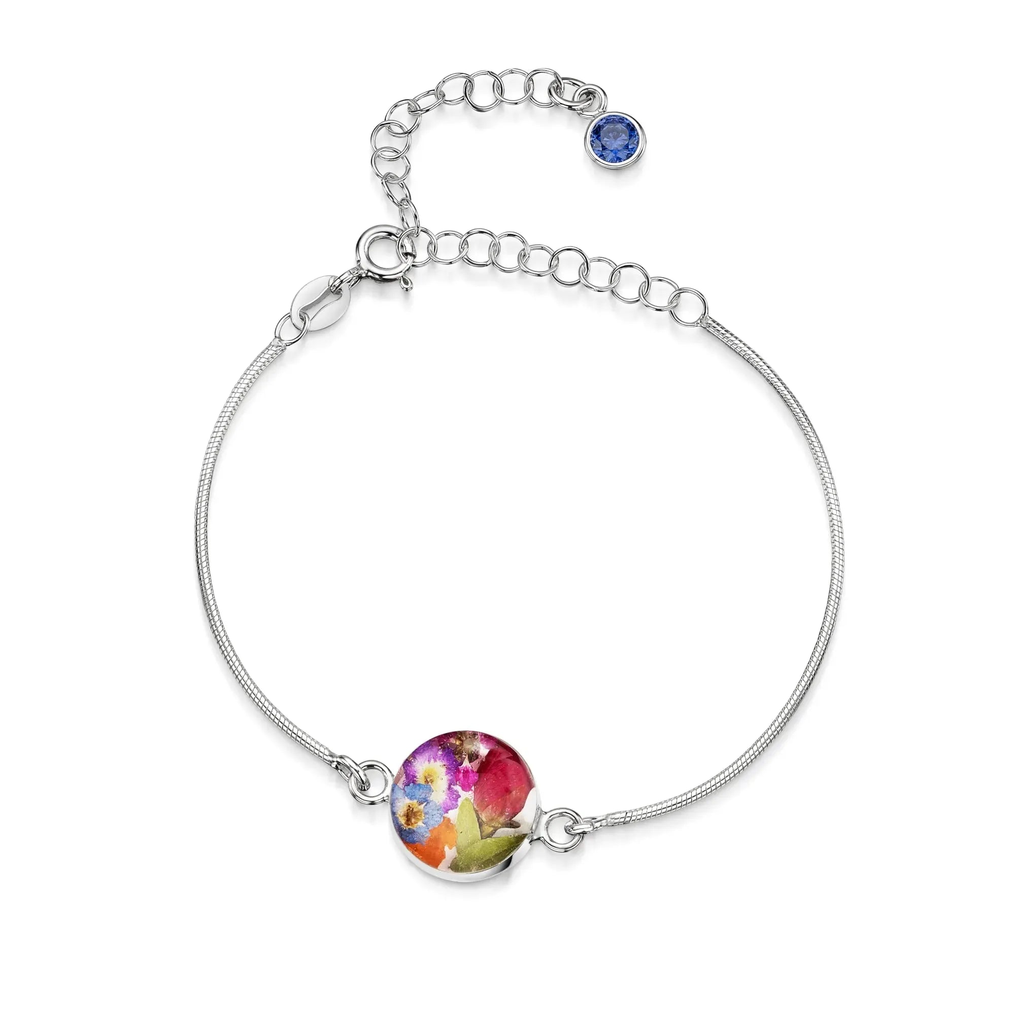 Pulseras de plata de ley personalizadas con flores y piedras de nacimiento | Shrieking Violet®