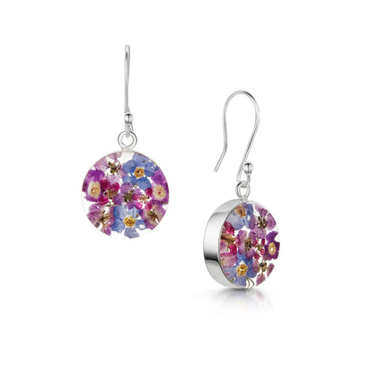 Boucles d'oreilles pendantes en argent sterling avec fleurs violettes – Fait main avec de vraies fleurs