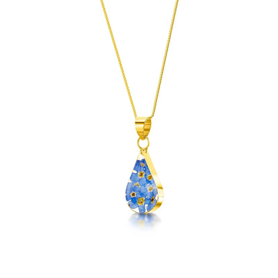 Forget-me-not necklace by Shrieking Violet® Silver teardrop pendant with real forget-me-nots