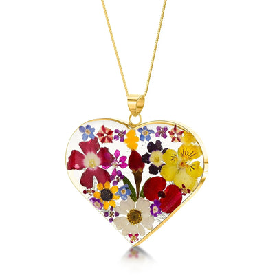 Mixed Flower Heart Pendant Necklace