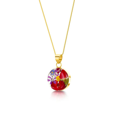 Mixed Flower Round Pendant Necklace