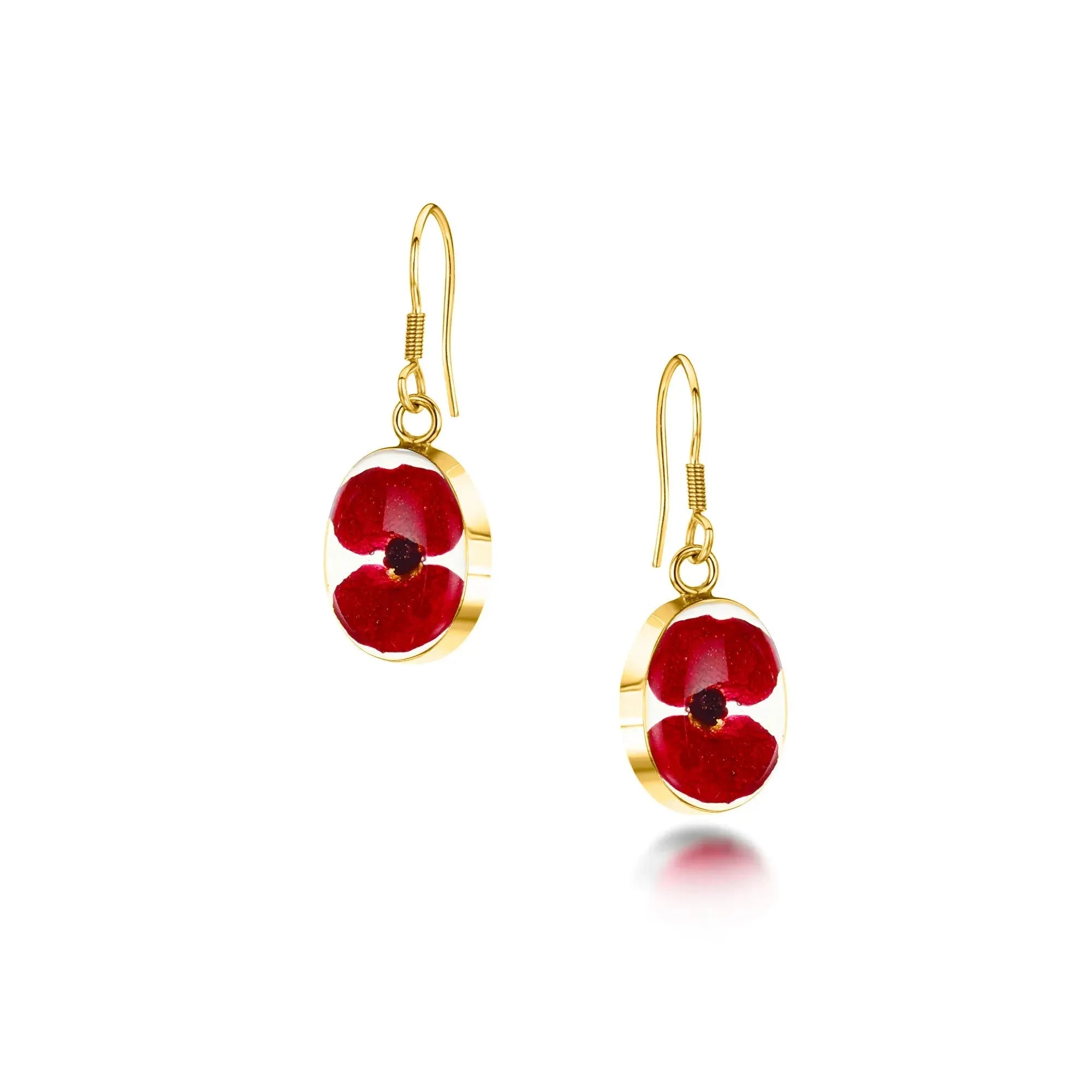 Poppy earrings by Shrieking Violet® Sterling silver drop dangle oval earrings with tiny flowers