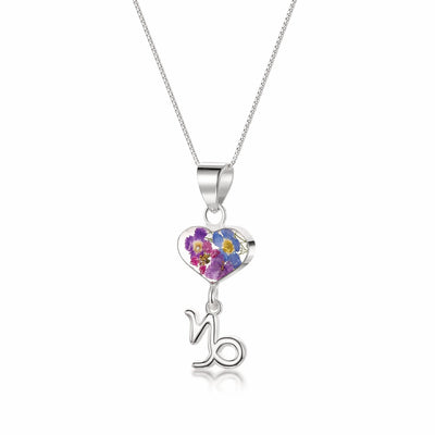 Capricorn Necklace - Sterling silver pendant with real flowers & a zodiac charm. More Options...