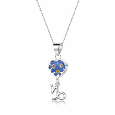 Capricorn Necklace - Sterling silver pendant with real flowers & a zodiac charm. More Options...
