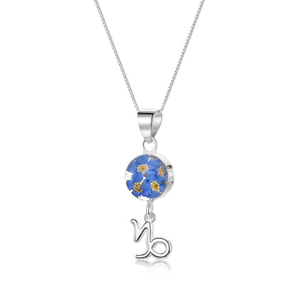 Capricorn Necklace - Sterling silver pendant with real flowers & a zodiac charm. More Options...