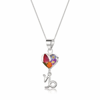 Capricorn Necklace - Sterling silver pendant with real flowers & a zodiac charm. More Options...