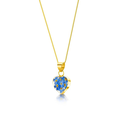 Forget-me-not necklace by Shrieking Violet® Gold-plated sterling silver heart pendant with real forget me not flowers. Thoughtful gift for mother day