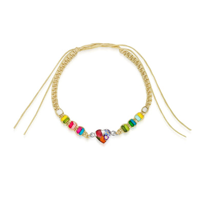 Friendship bracelet with colourful beads & a real flower charm.