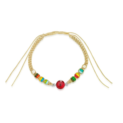 Friendship bracelet with colourful beads & a real flower charm.