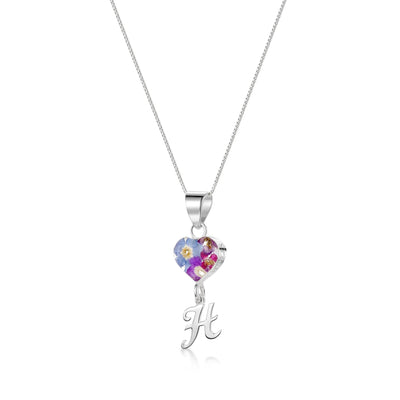 Real flower Pendant Necklace with Initial Charm