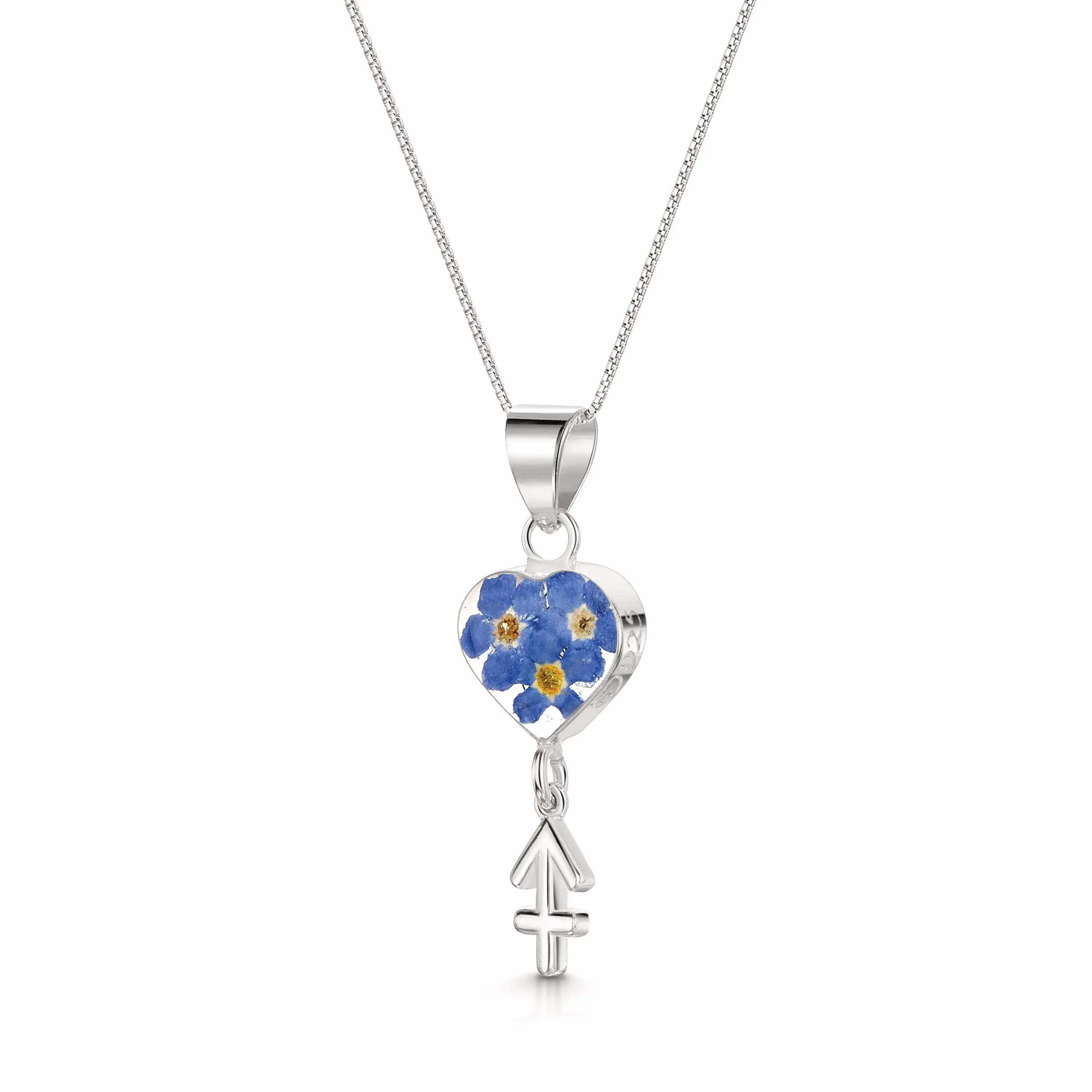 Sagittarius Necklace - Sterling silver pendant with real flowers & a zodiac charm. More Options...